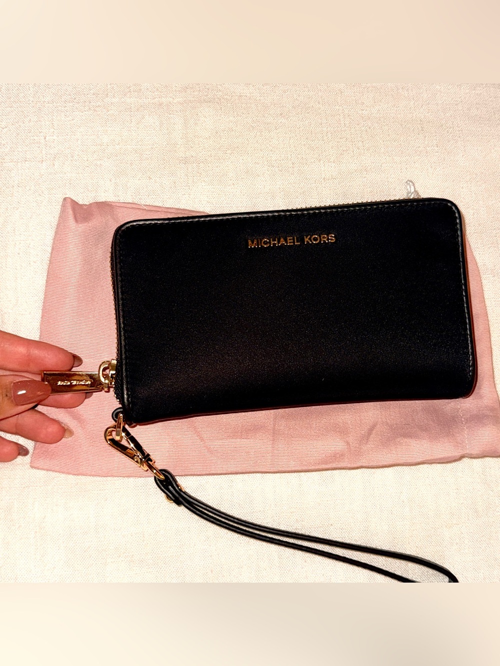 NWT Michael Kors Black Leather Wristlet